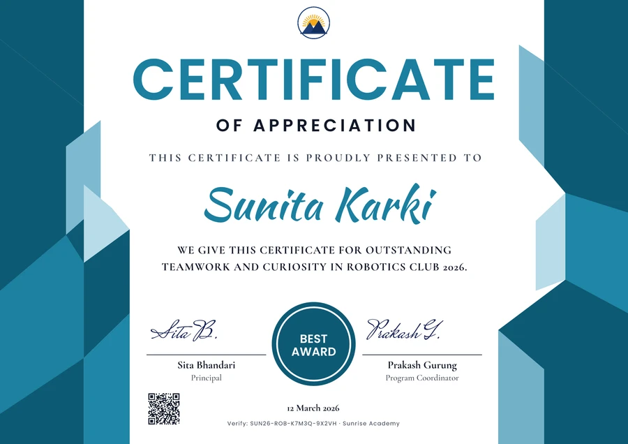 The Teal angles certificate design