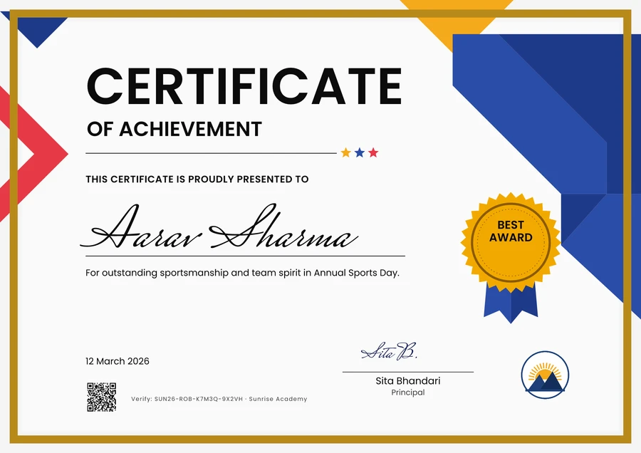 The Gold frame chevrons certificate design